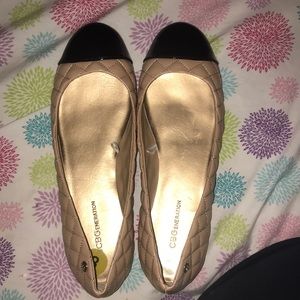 BCBG tan and black flats